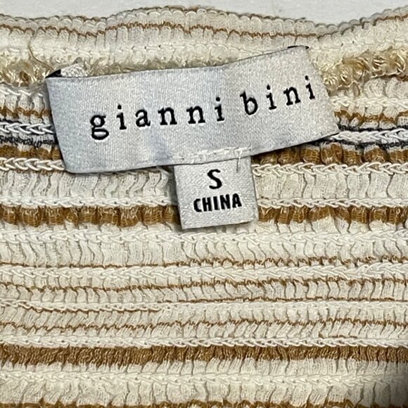 Striped Smocked Square Neck Crop Top With Long Balloon Sleeves In Neutral Stripe - Picture 7 of 13